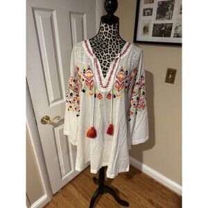 Mudpie tunic blouse top embroidered relax fit size L Cover Up Cotton